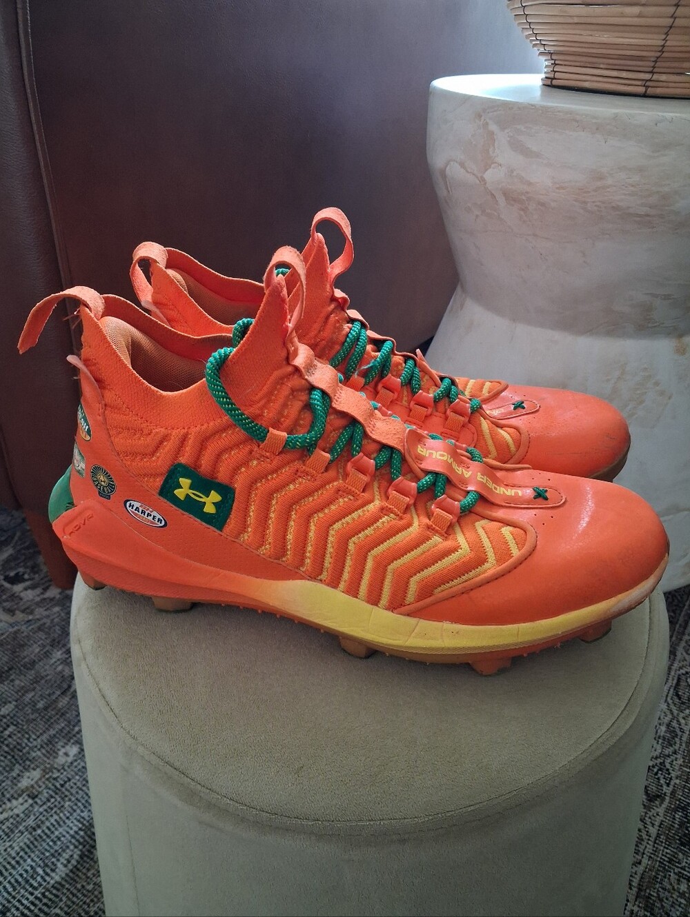 Men's Under Armour Harper 9 Orange Juice Baseball Cleats 10.5 Used 1 Season